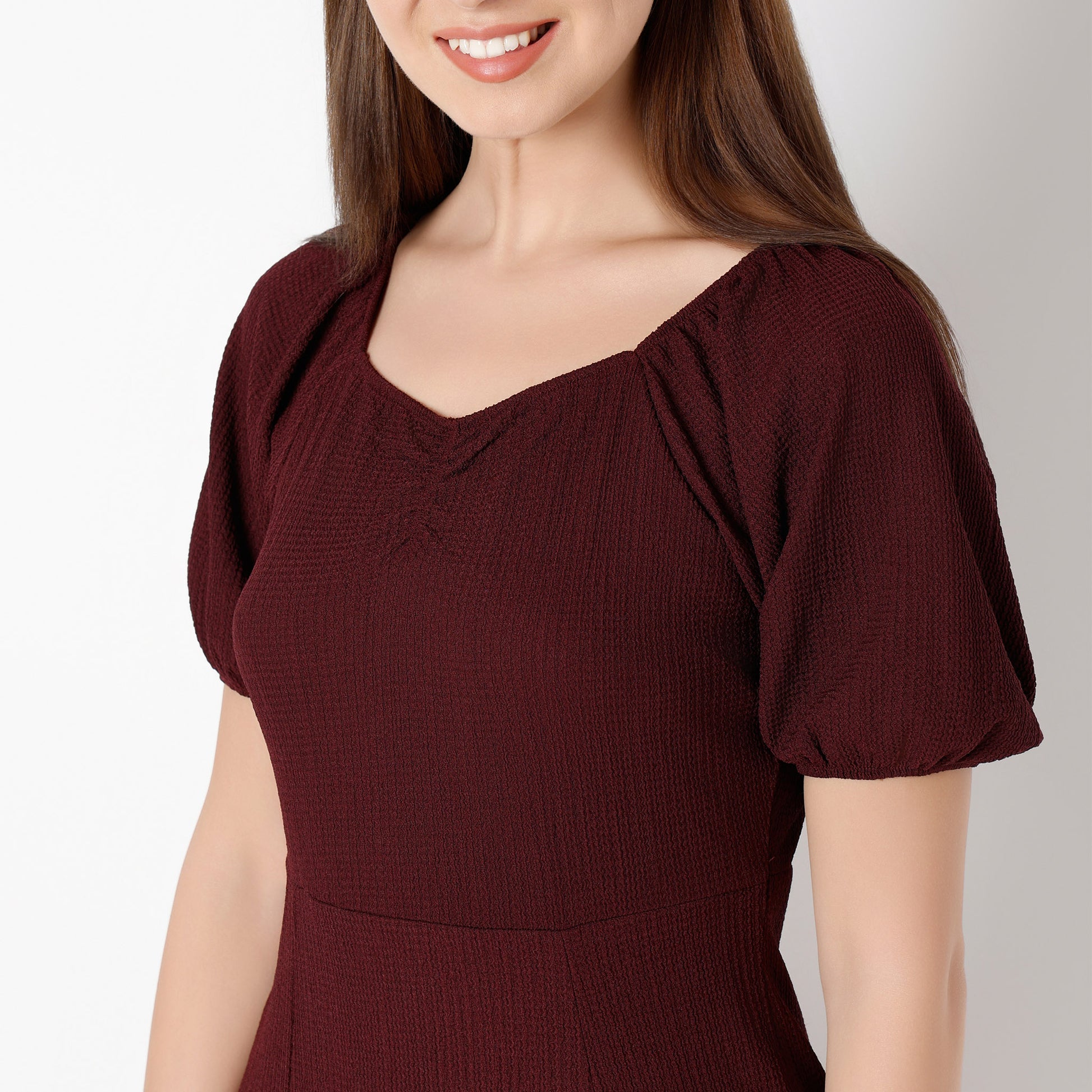 Flare Fit Solid Sweetheart Neck Dress