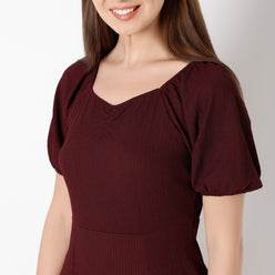 Flare Fit Solid Sweetheart Neck Dress