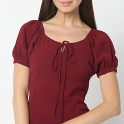 Regular Fit Solid Square Neck Above Knee Dress