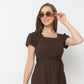 Flare Fit Solid Square Neck Above Knee Dress