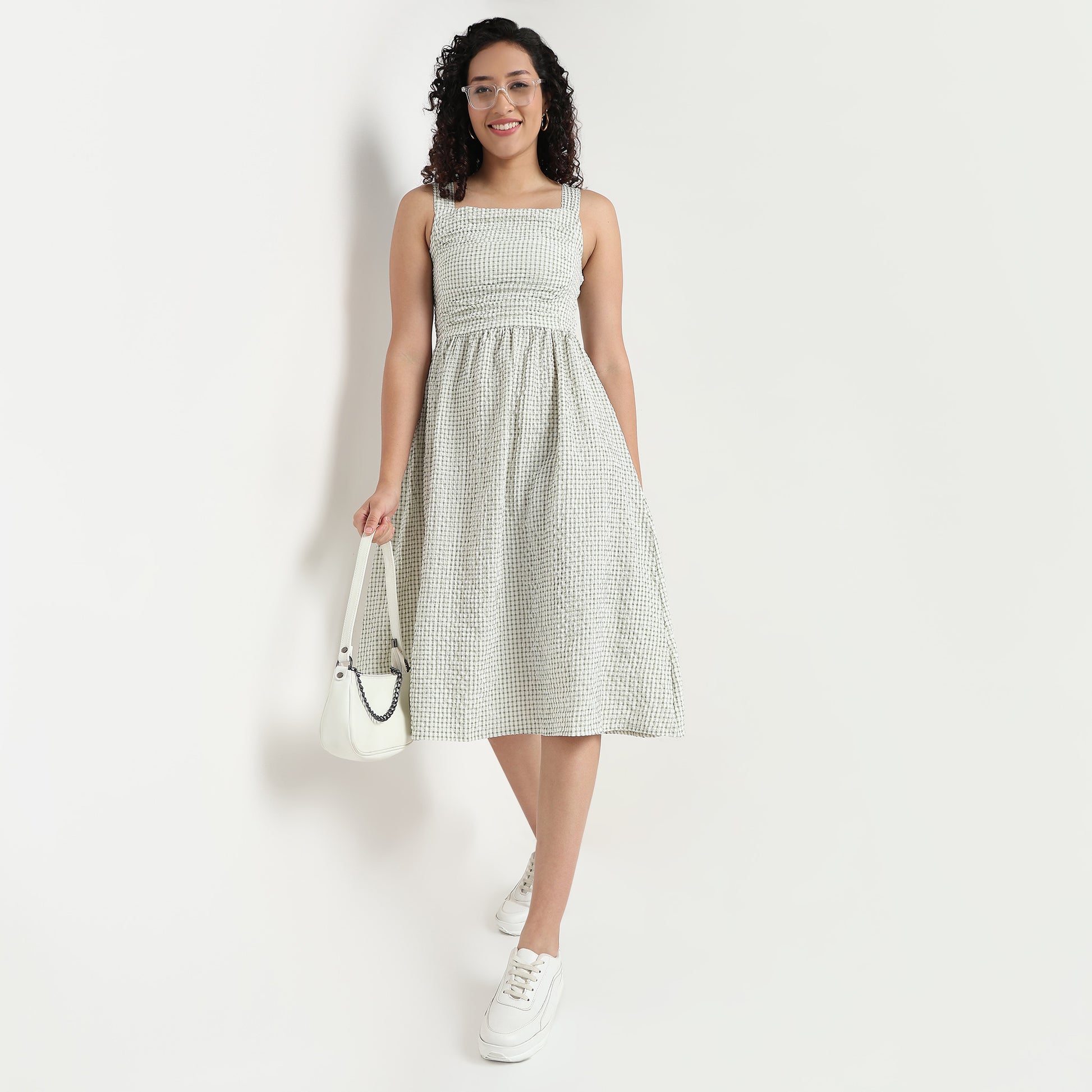 Buy Women Flare Fit Checkered Sleeveless Dress  - Style Union