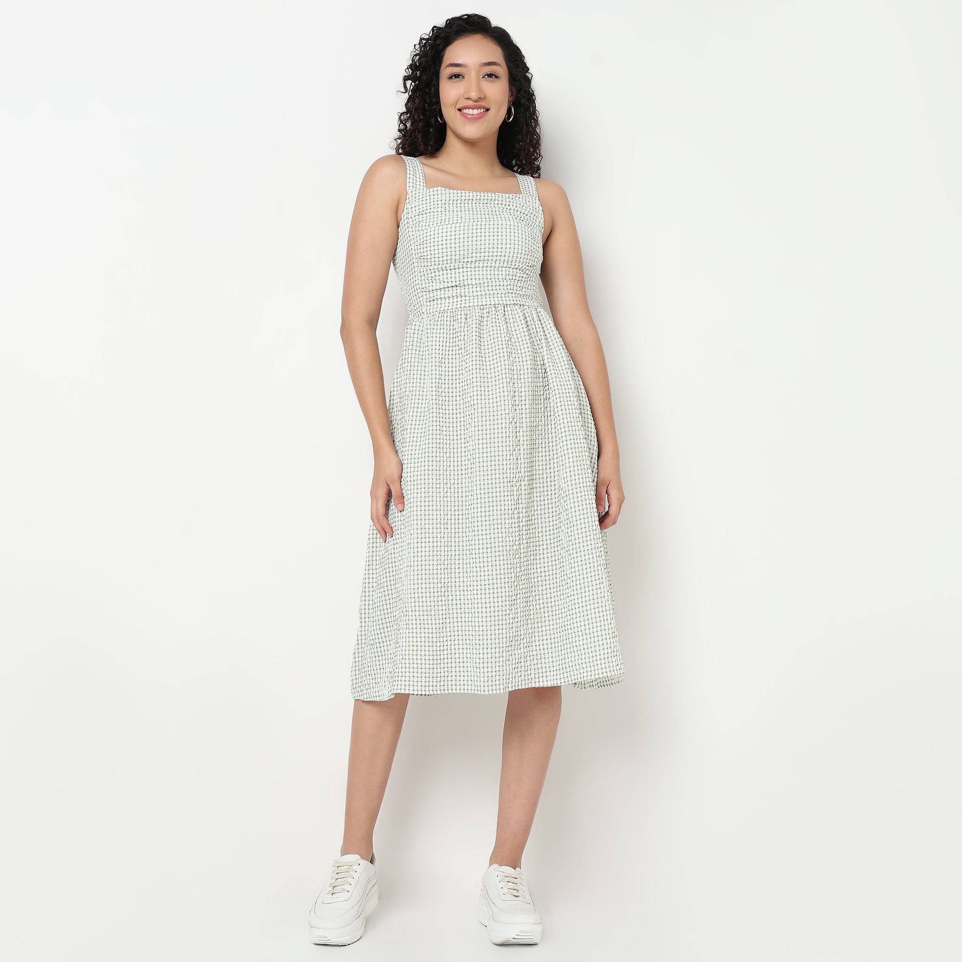 Buy Women Flare Fit Checkered Sleeveless Dress  - Style Union