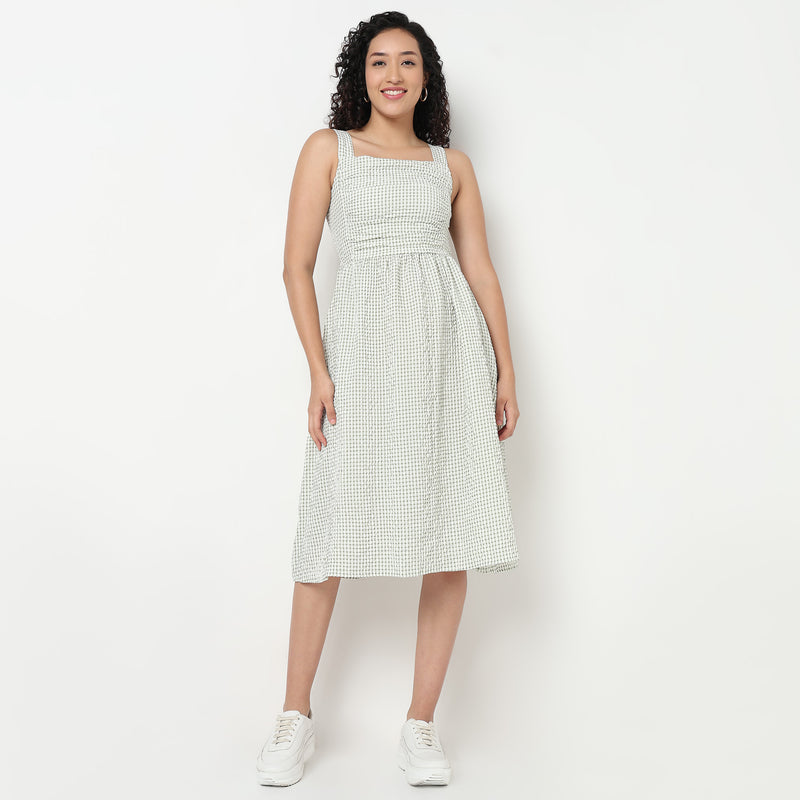 Buy Women Flare Fit Checkered Sleeveless Dress  - Style Union