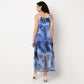 Abstract Print Flared A-Line Ruffle Detail Maxi Dress