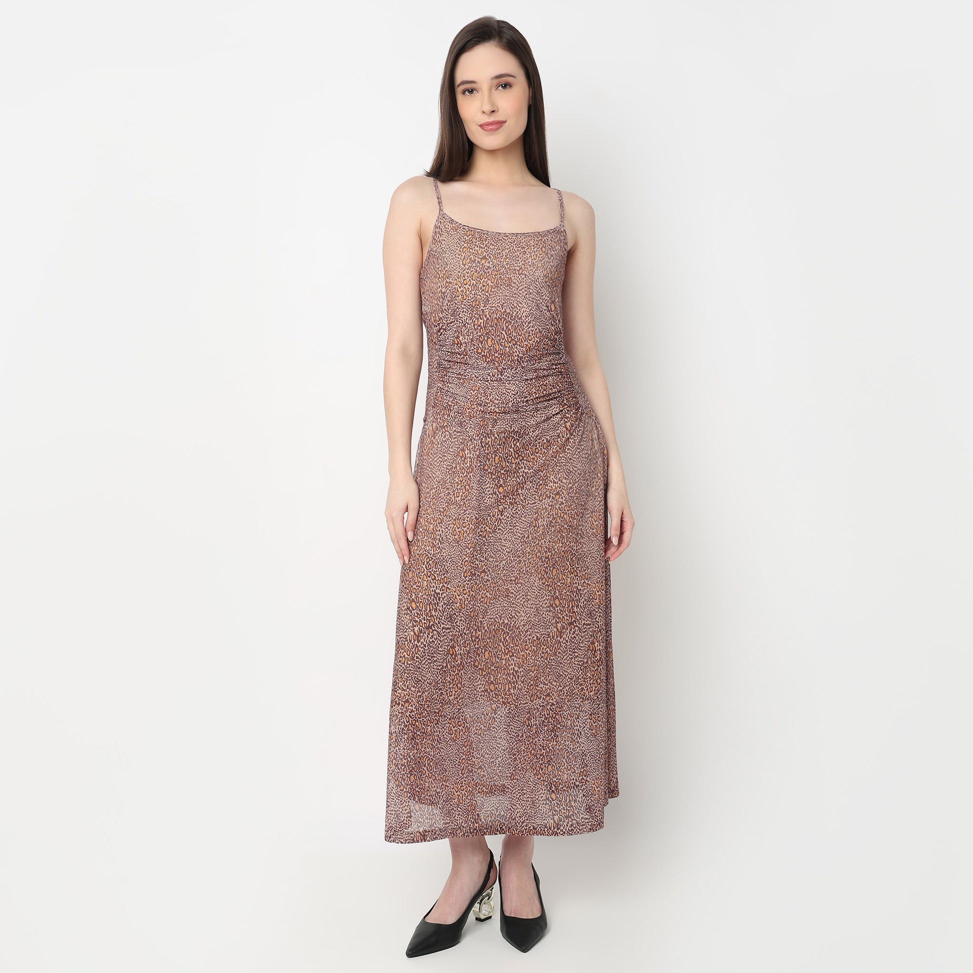 Off Shoulder Animal Print Mesh Dress