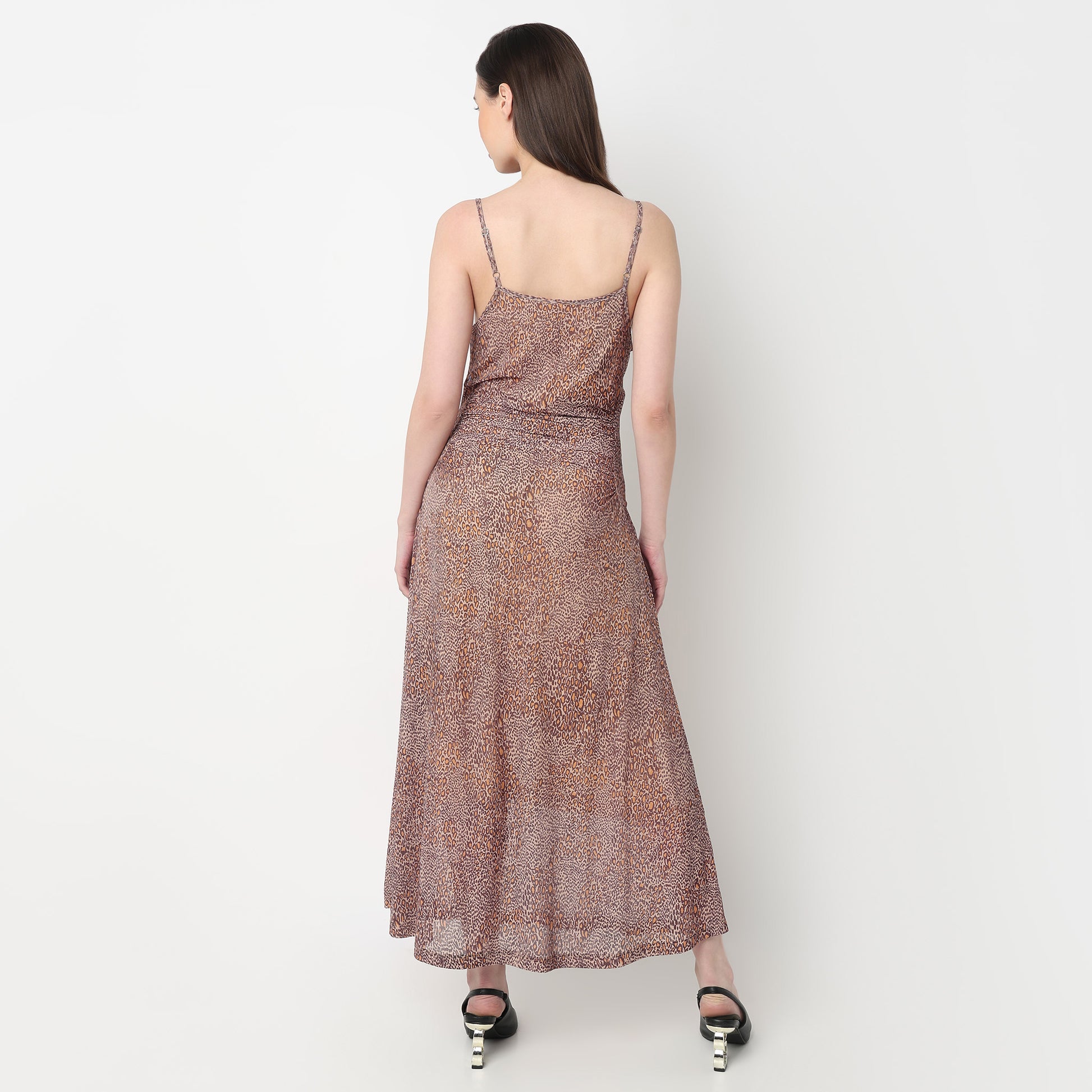 Off Shoulder Animal Print Mesh Dress