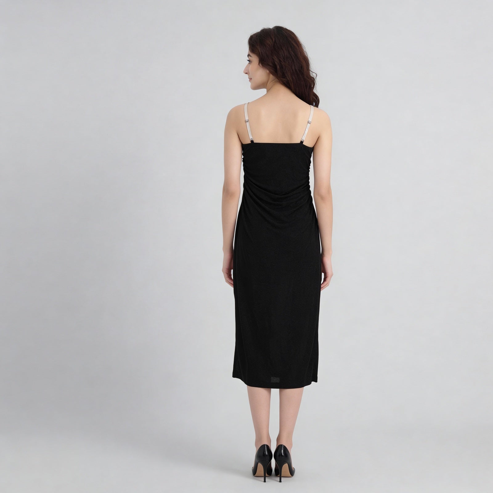 Square Neck Ruched Tube Dress With Detachable Straps