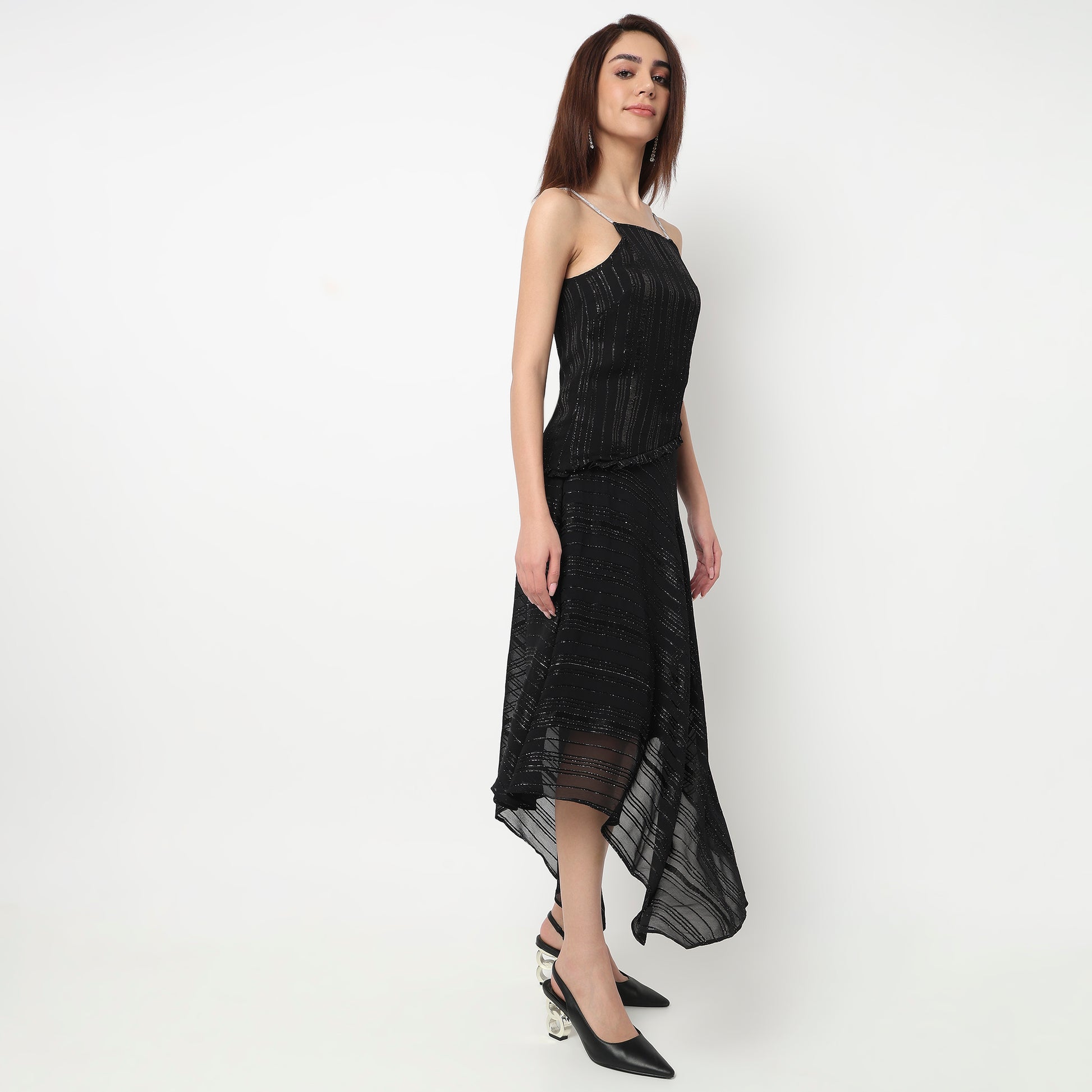 Silver Striped Dress With Rhinestone Strap