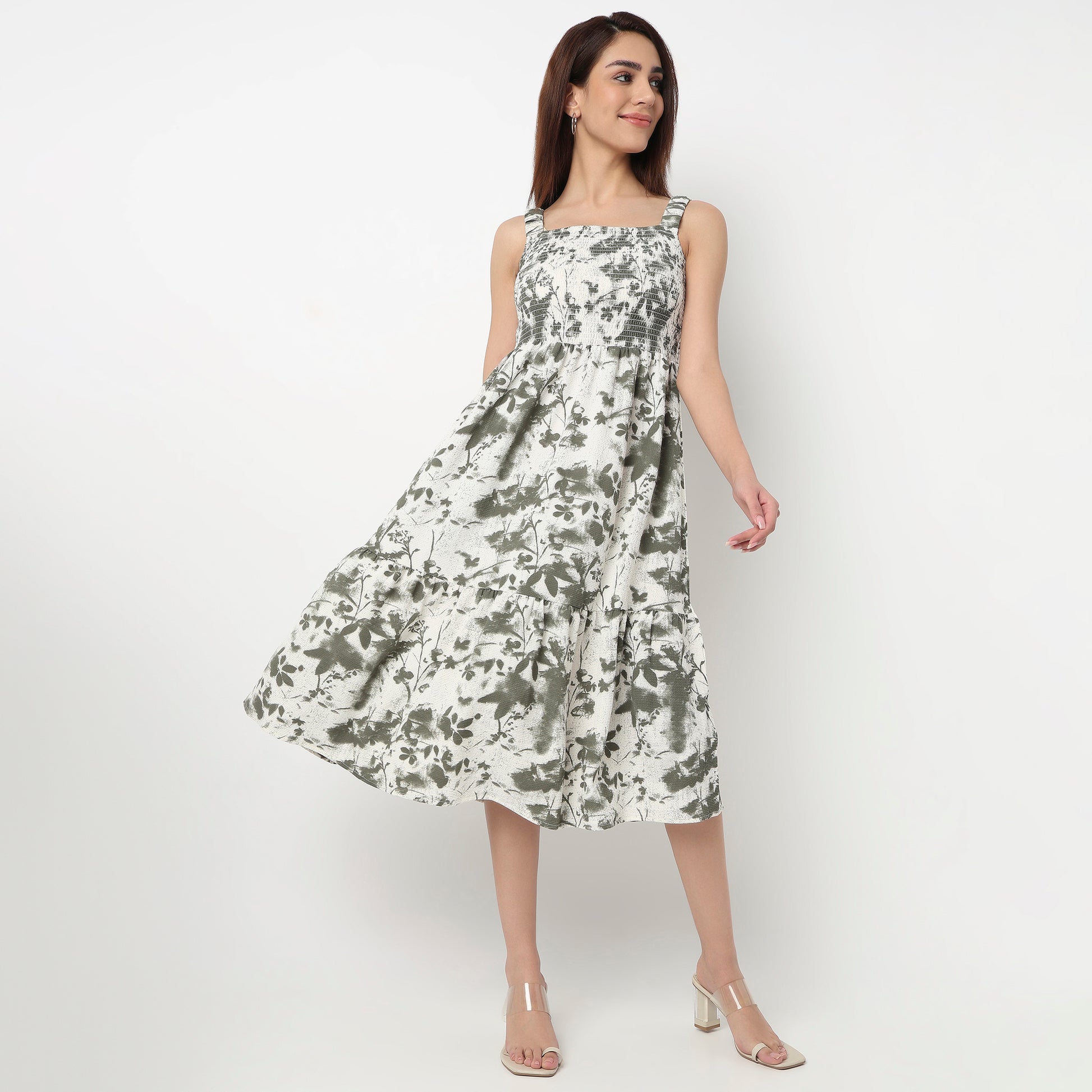Strapy Midi Dress With Abstract Print