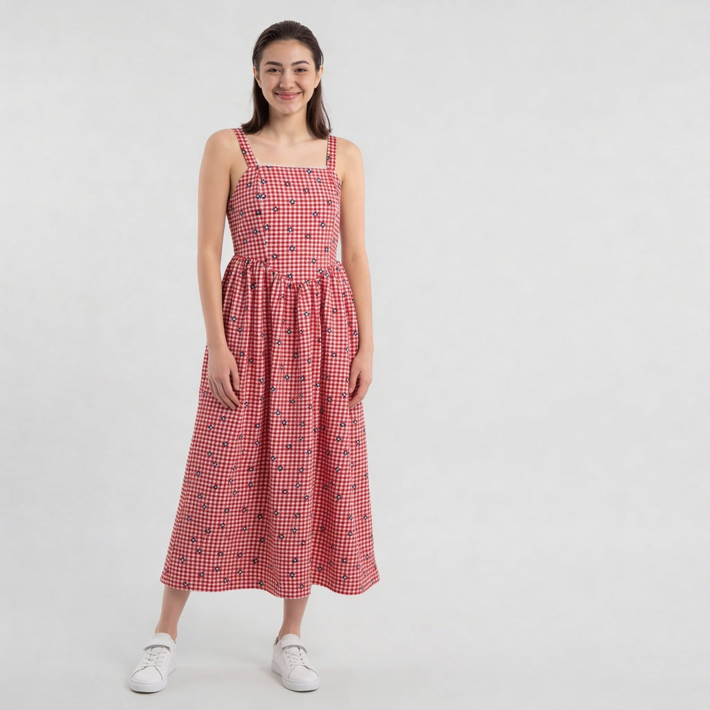 Checkered Flare Strappy Dress