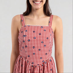 Checkered Flare Strappy Dress