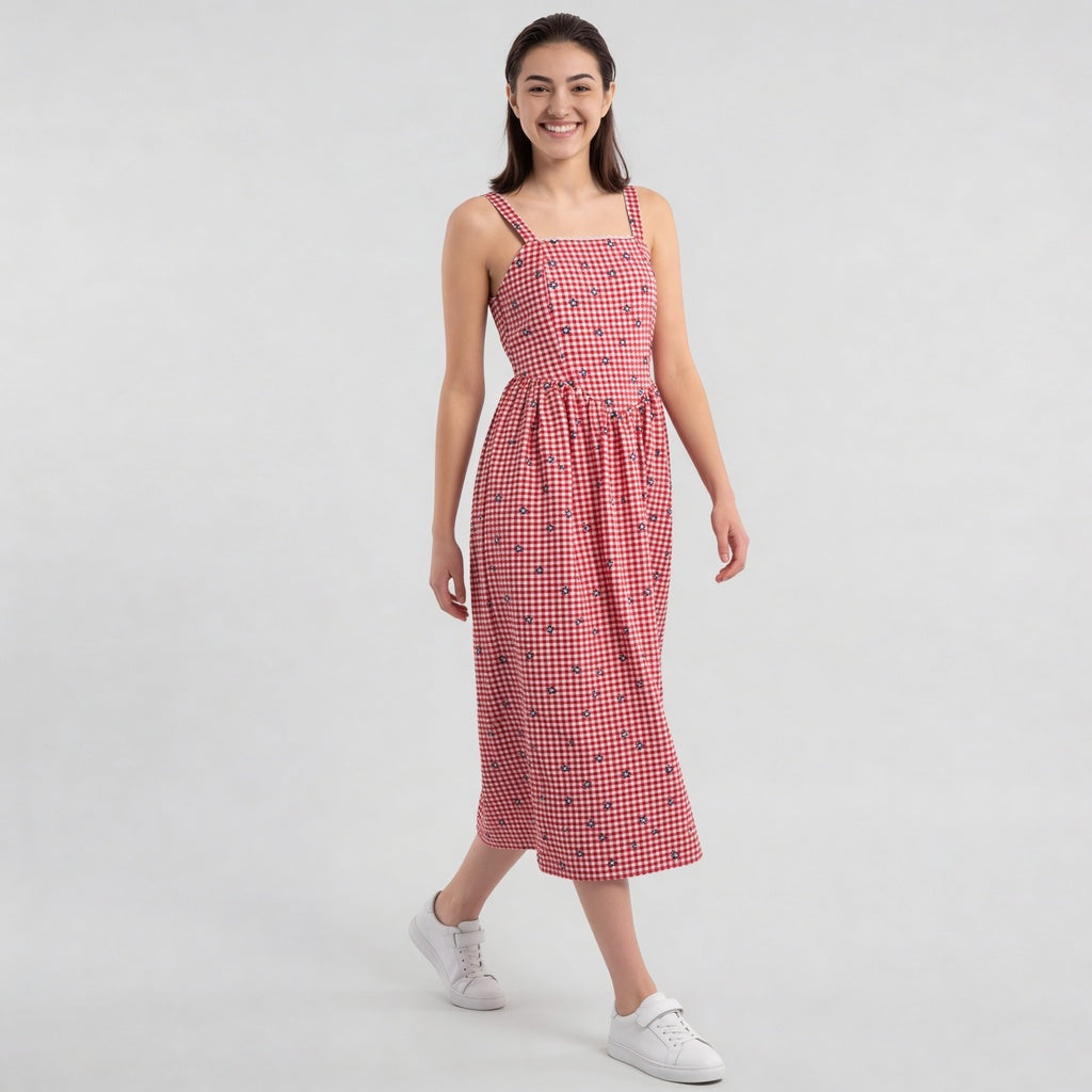 Checkered Flare Strappy Dress