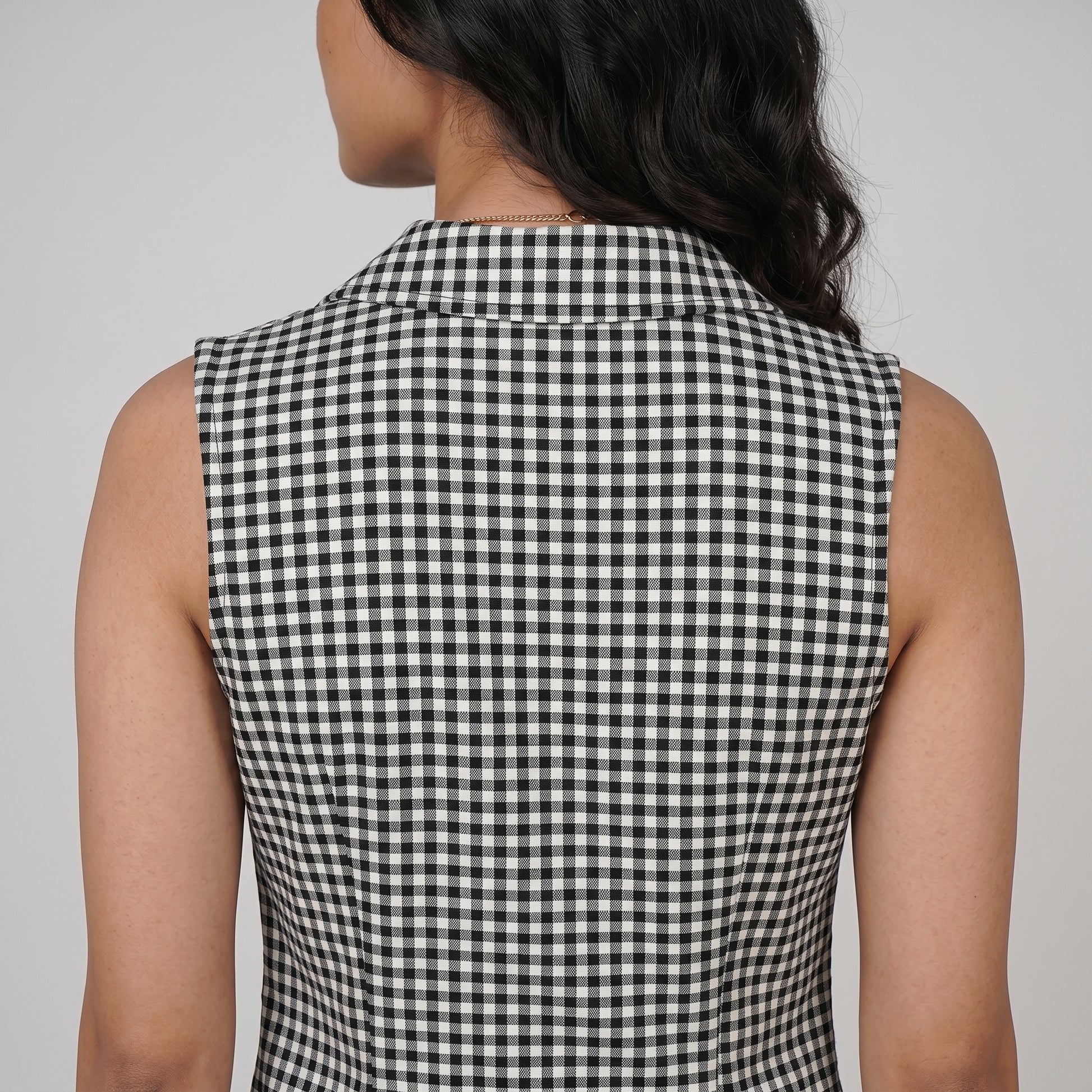Checkered Collar Sleeveless Dress