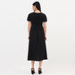 V-Neck Textured Flare Dress With Pearl Bow