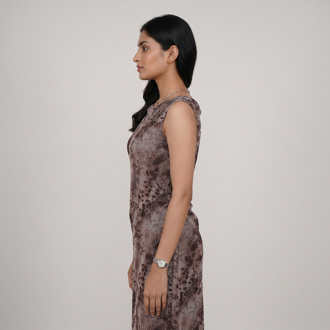 Printed Cowl Neck Slim Fit Dress