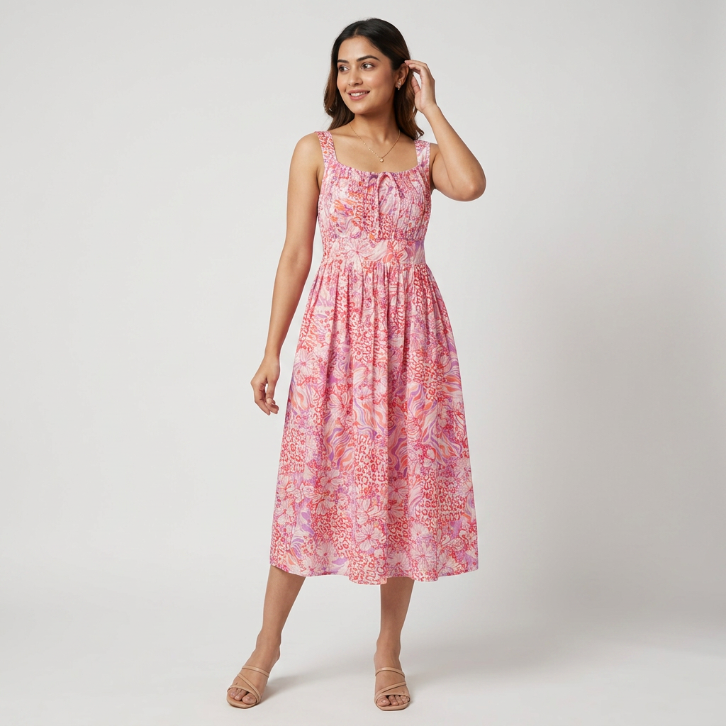 Printed Scoop Neck Flared Dress