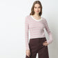 V-Neck Striped Cropped T-Shirt