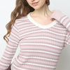 V-Neck Striped Cropped T-Shirt