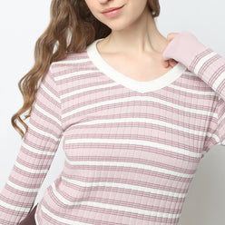 V-Neck Striped Cropped T-Shirt