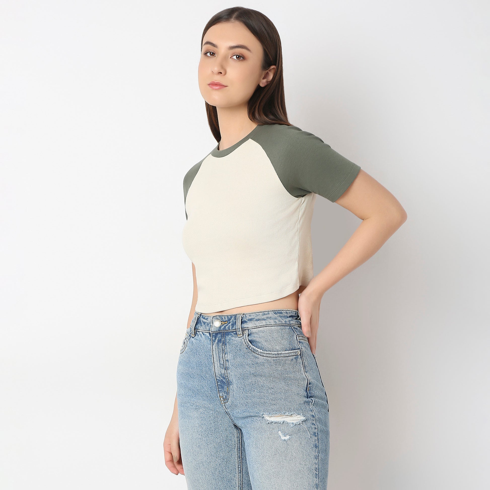 Buy Women Fitted Solid Short Sleeve T-Shirt  - Style Union