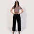 Fitted Striped Polo Neck with Zipper Opening Short Sleeve Crop T-Shirt