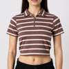 Fitted Striped Polo Neck with Zipper Opening Short Sleeve Crop T-Shirt