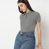 Striped Polo T-Shirt With Mock Neck Zipper