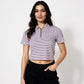 Striped Polo T-Shirt With Mock Neck Zipper