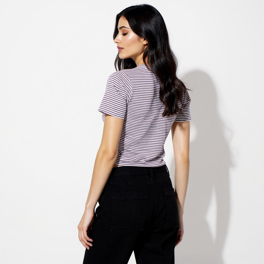 Striped Polo T-Shirt With Mock Neck Zipper