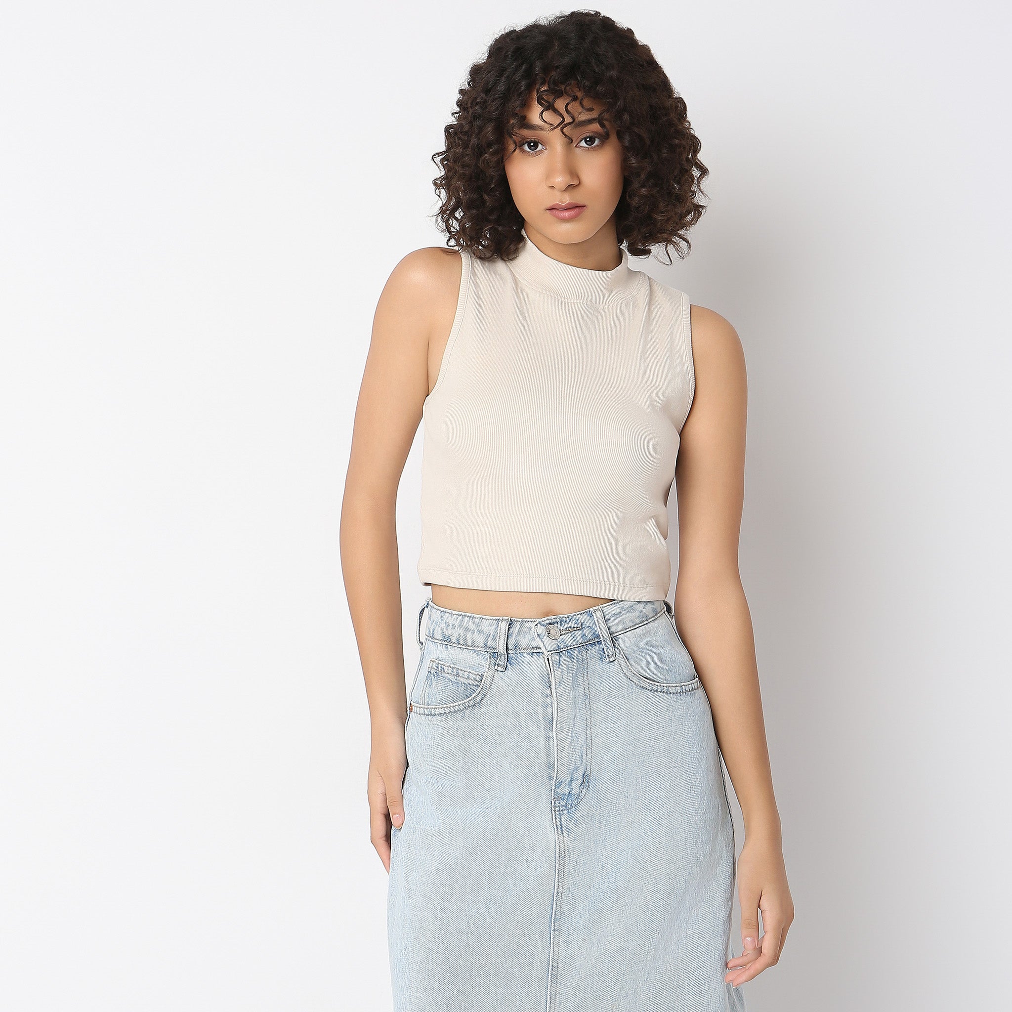 Buy Women Fitted Solid Sleeveless T-Shirt  - Style Union