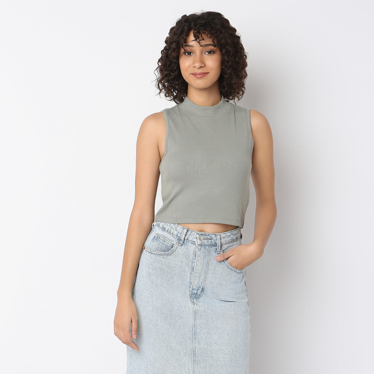 Buy Women Fitted Solid Sleeveless T-Shirt  - Style Union