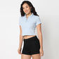 Betty Essential T-Shirt with Collar and Partial Metal Zip Open