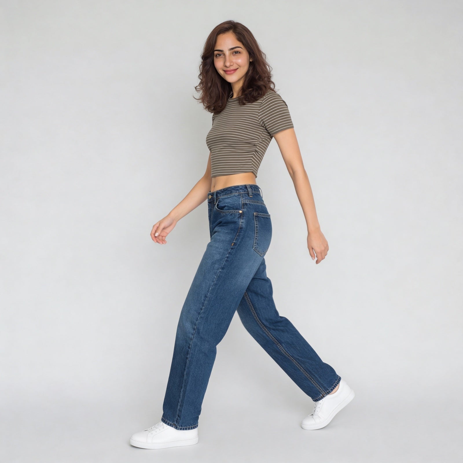 Knitted Striped Slim Fit Crop T-Shirt