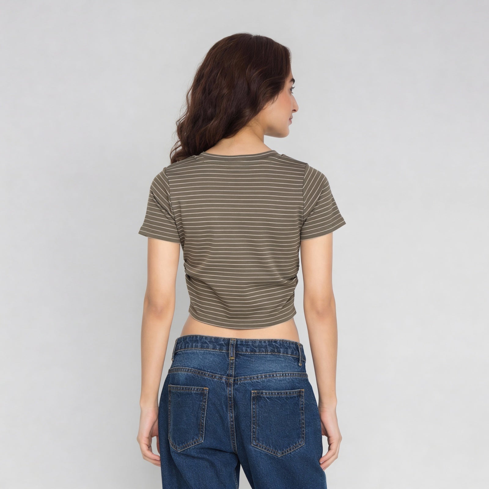 Knitted Striped Slim Fit Crop T-Shirt