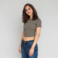 Knitted Striped Slim Fit Crop T-Shirt