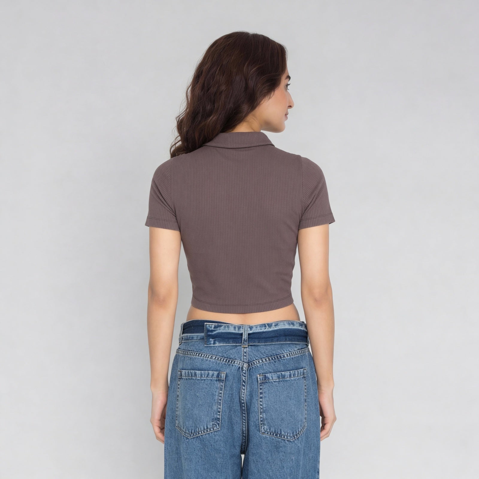 Polo Neck Cropped T-Shirt