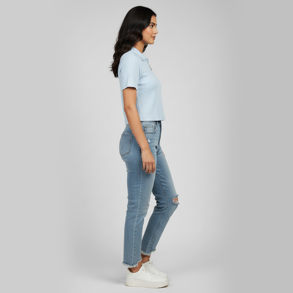 Polo Neck Cropped T-Shirt