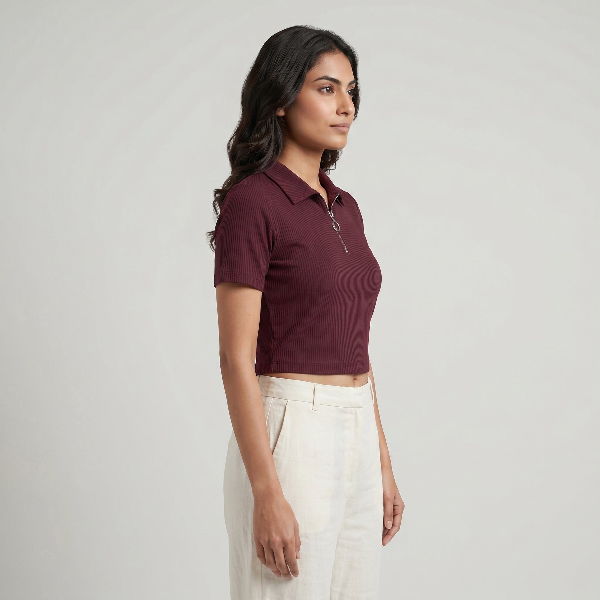 Polo Neck Cropped T-Shirt