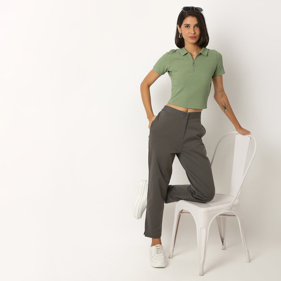 Polo Neck Cropped T-Shirt