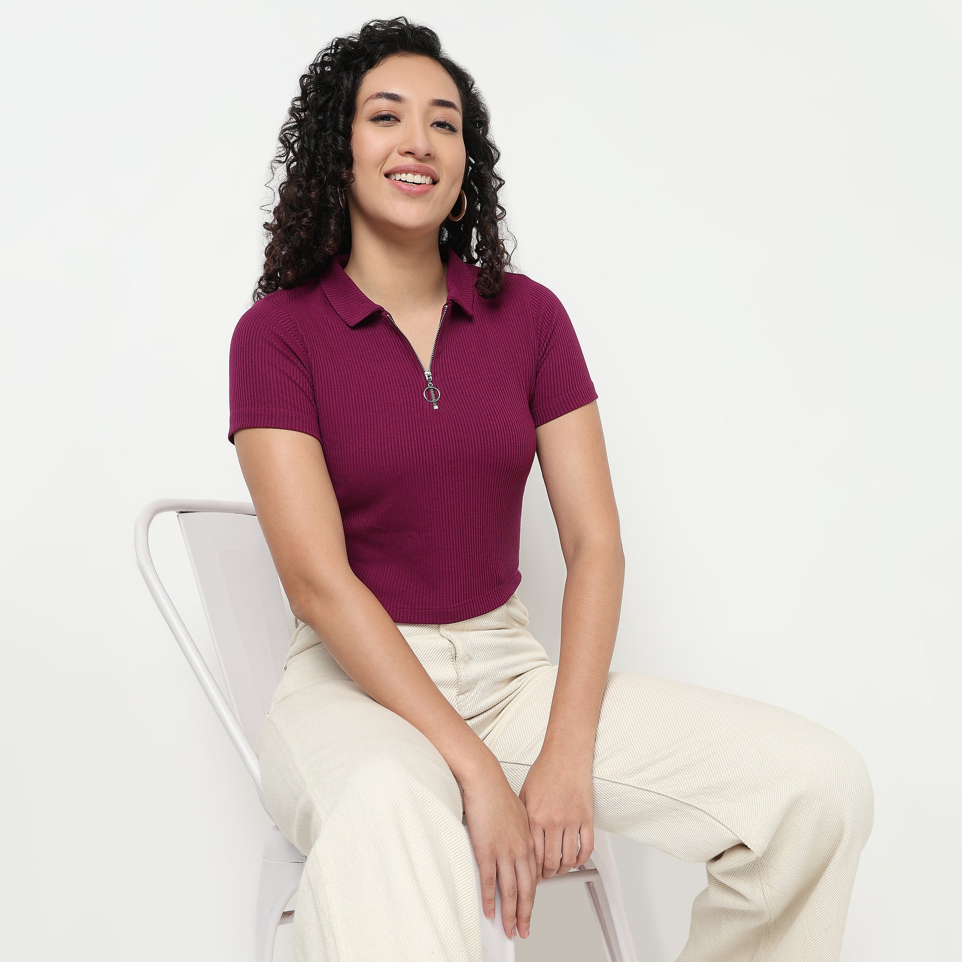 Buy Women Fitted Solid Short Sleeve T-Shirt  - Style Union