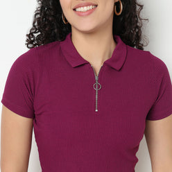 Buy Women Fitted Solid Short Sleeve T-Shirt  - Style Union