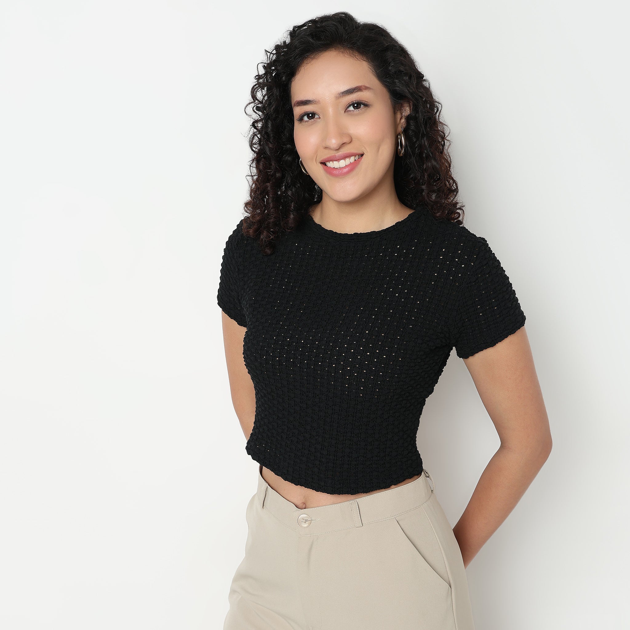 Buy Women Slim Fit Structured Short Sleeve T-Shirt  - Style Union