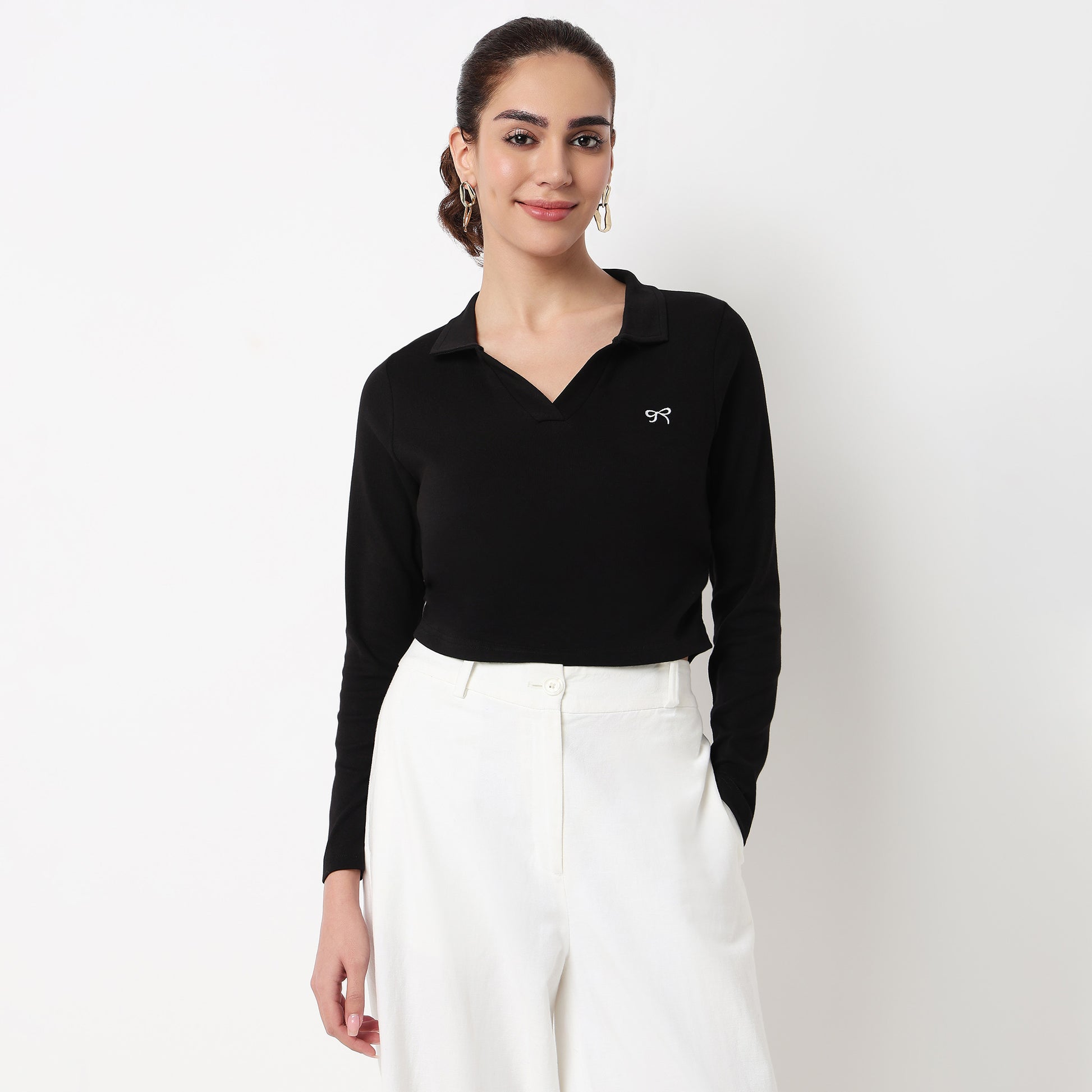 Polo Neck Crop T-Shirt