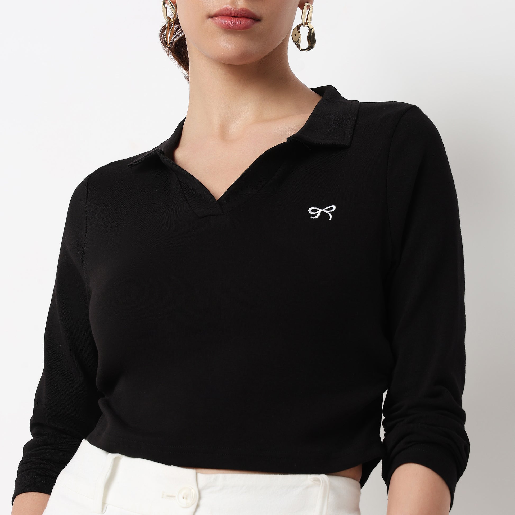 Polo Neck Crop T-Shirt