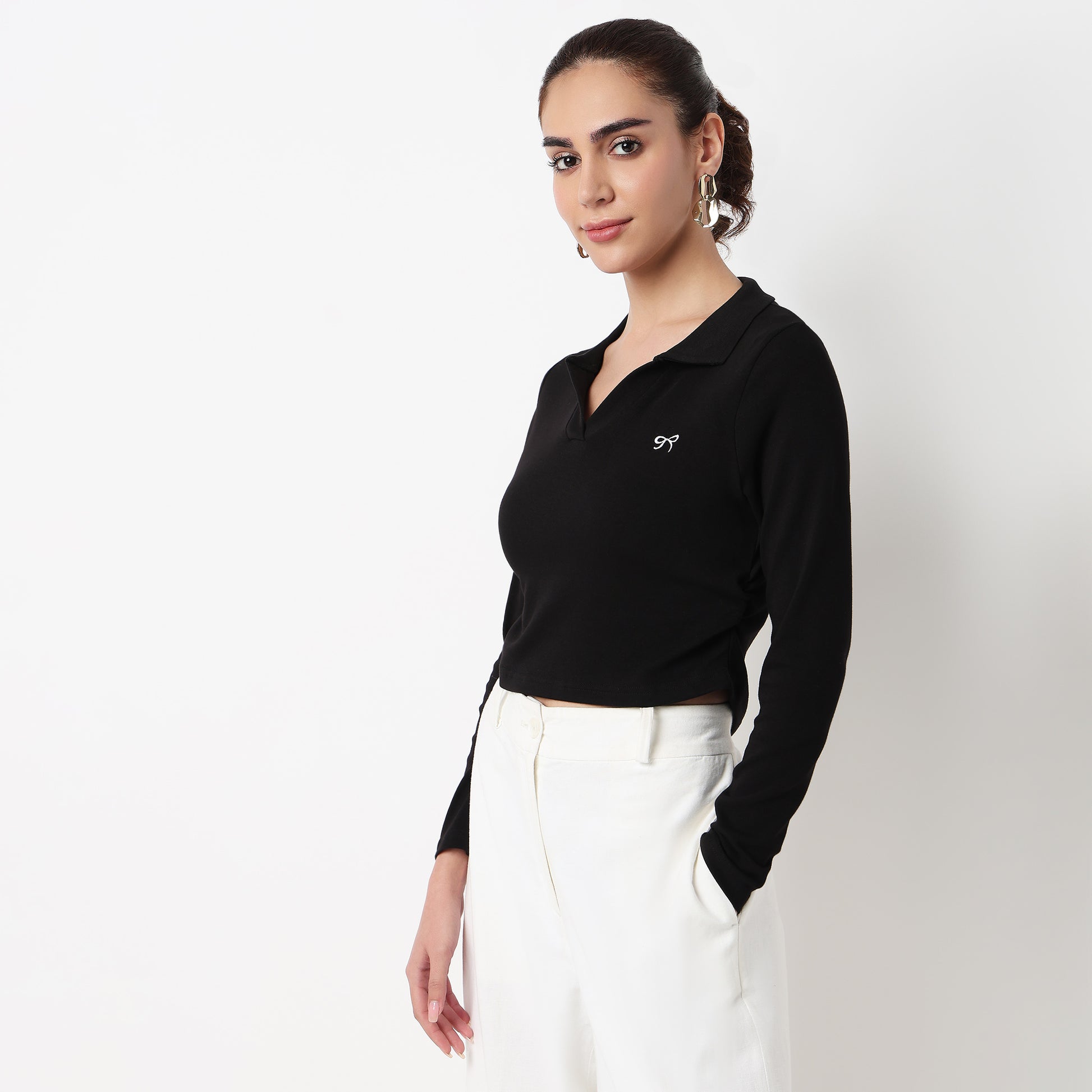 Polo Neck Crop T-Shirt