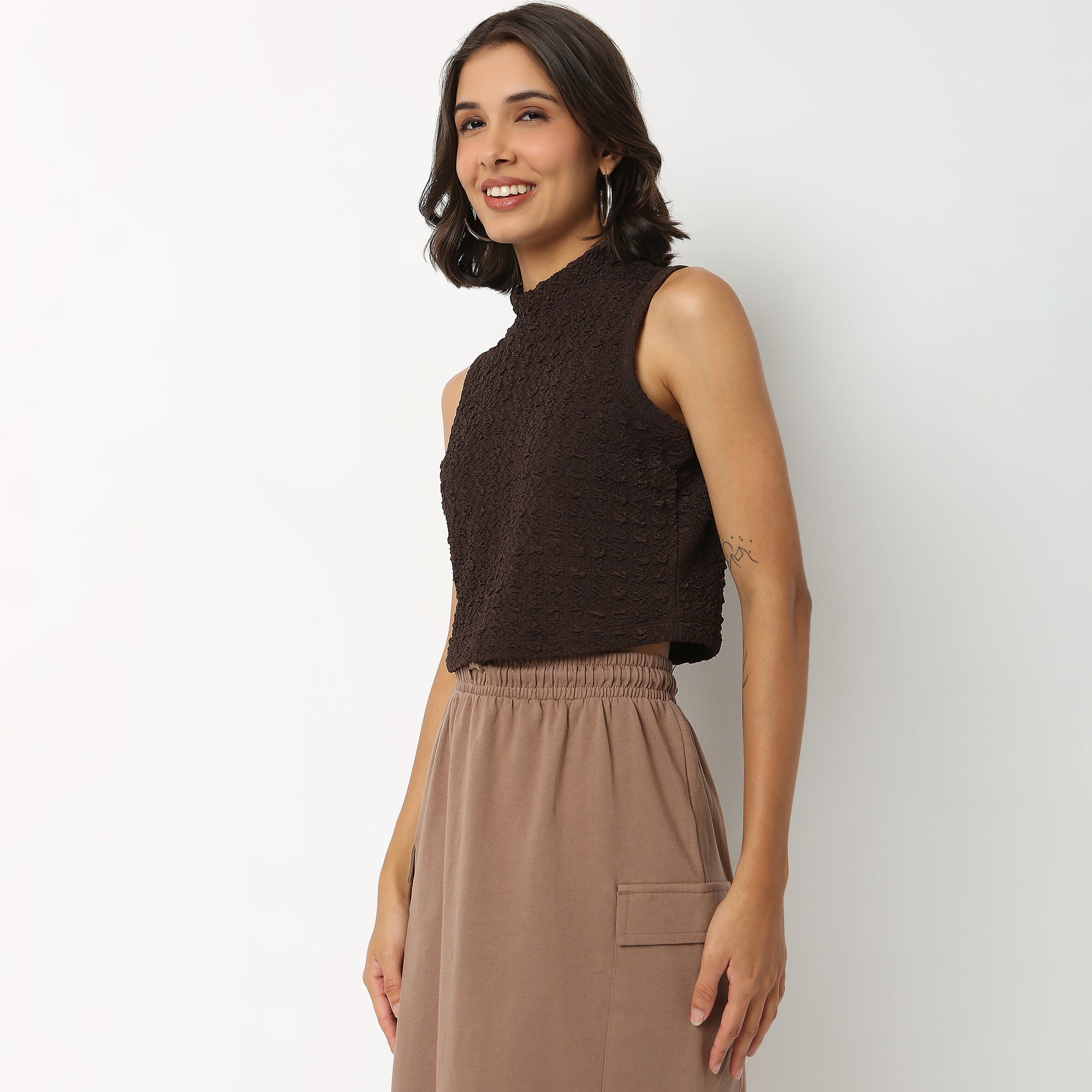 Polyester Spandex Structured Crop T-Shirt