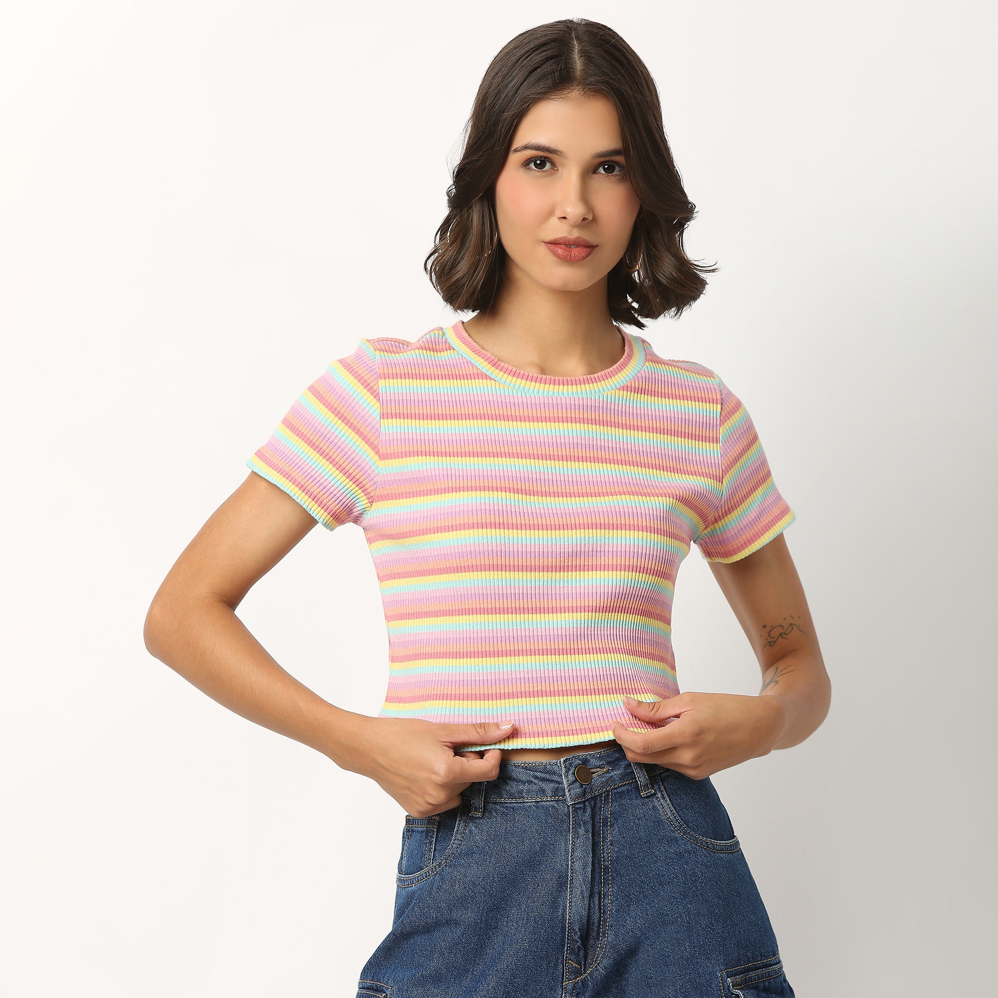 Striped Cotton Polyester Lycra T-Shirt