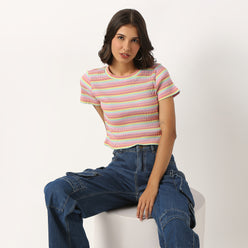 Striped Cotton Polyester Lycra T-Shirt