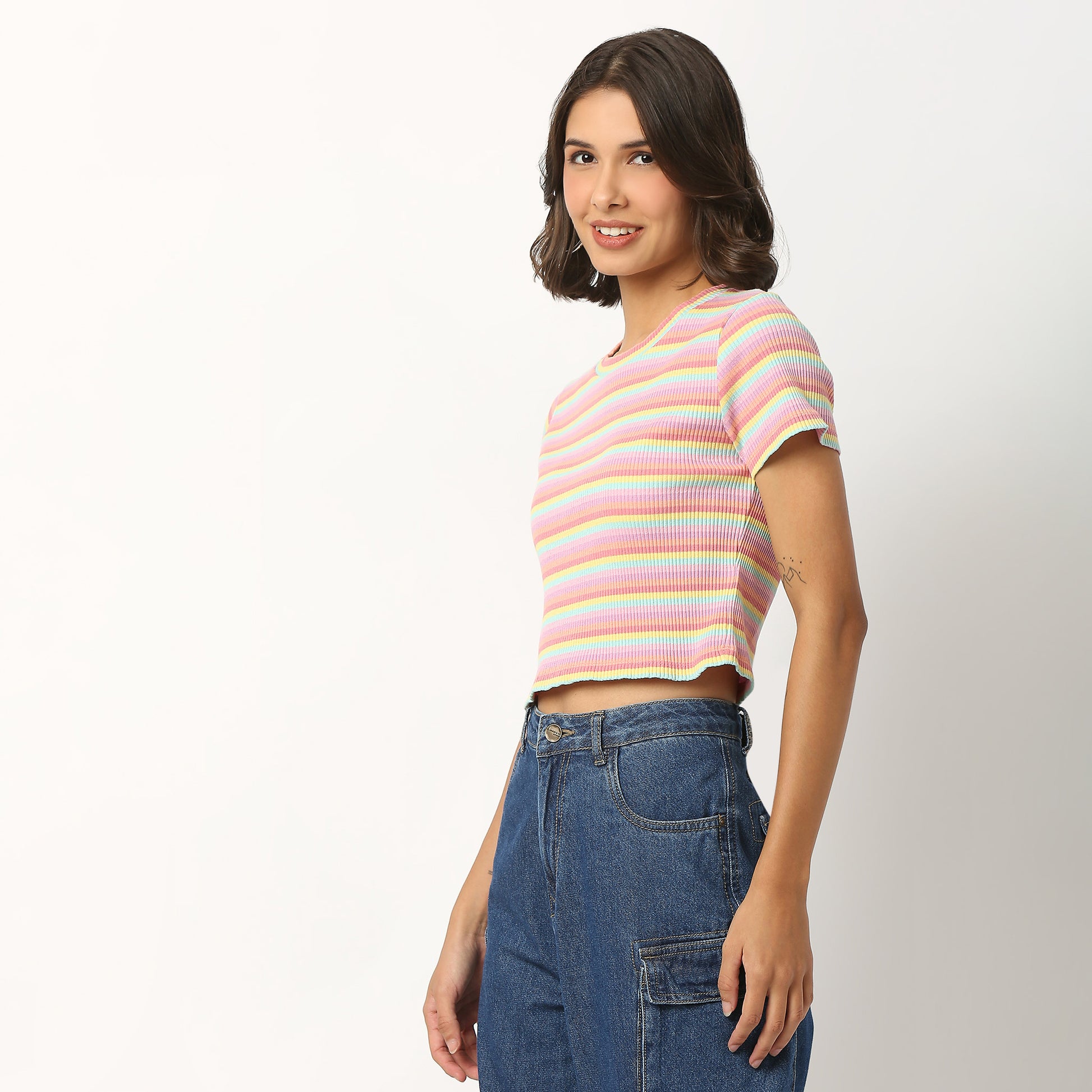 Striped Cotton Polyester Lycra T-Shirt