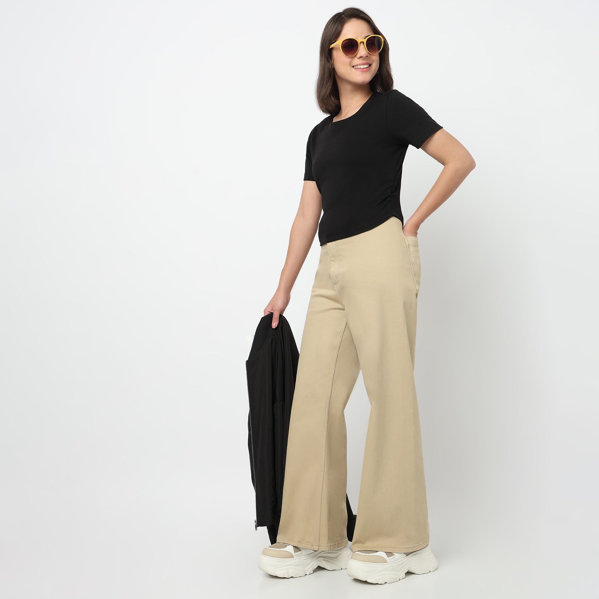 Cropped Side Ruched T-Shirt